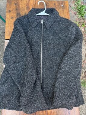 H&M Lightly warn - Dark Charcoal Zip-Front Wool Blend Jacket